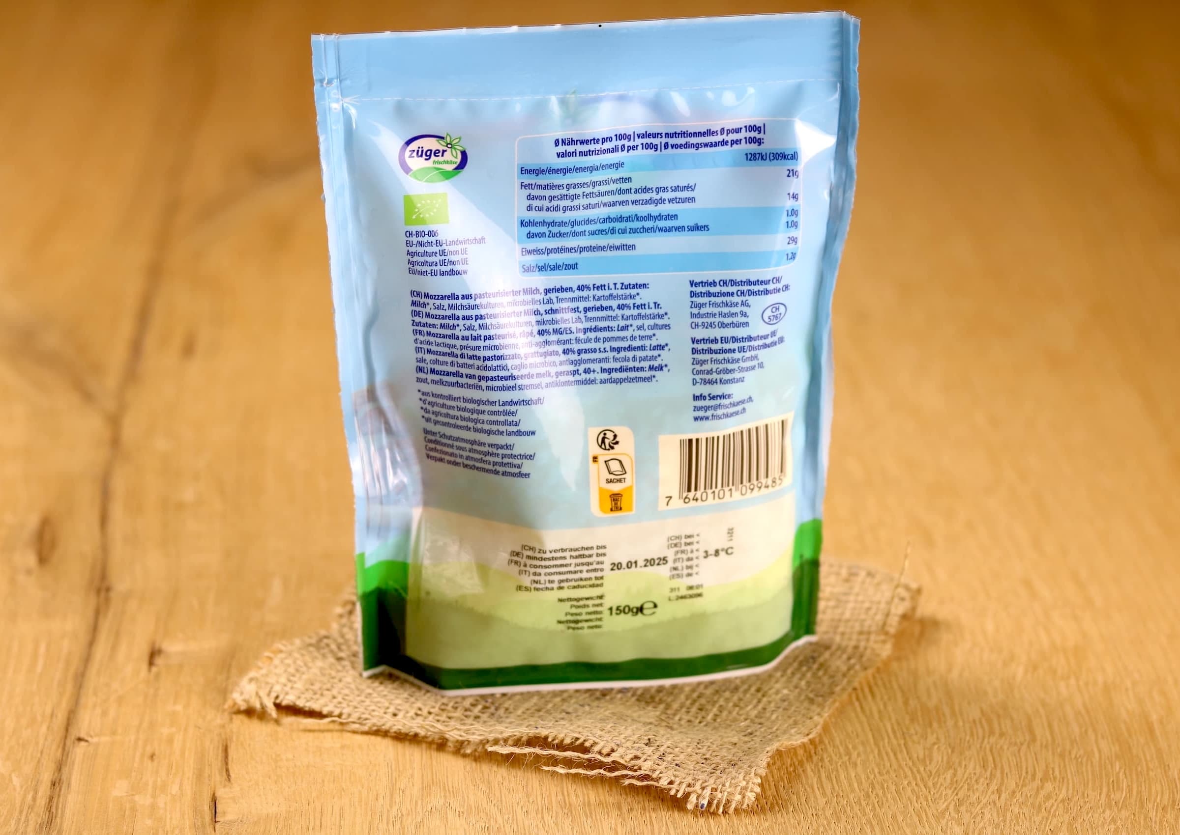 Bio Mozzarella, gerieben